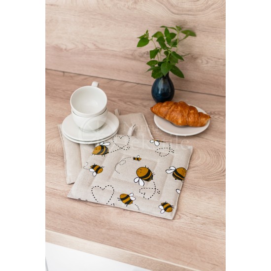 Printed half linen tray for hot pot "Bees"